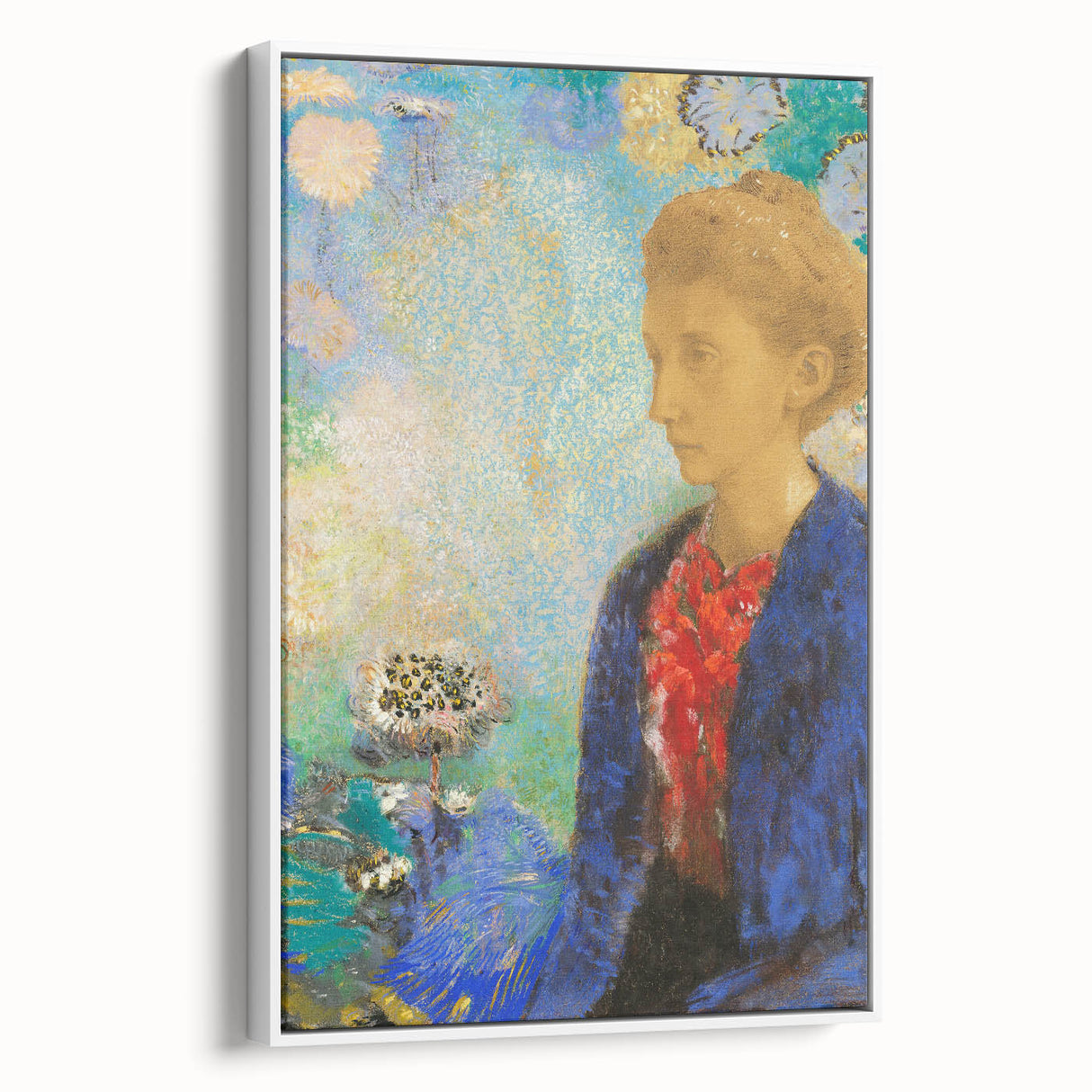 Modern Wall Art - Elegant Portrait of a Woman with Floral Background - Print
