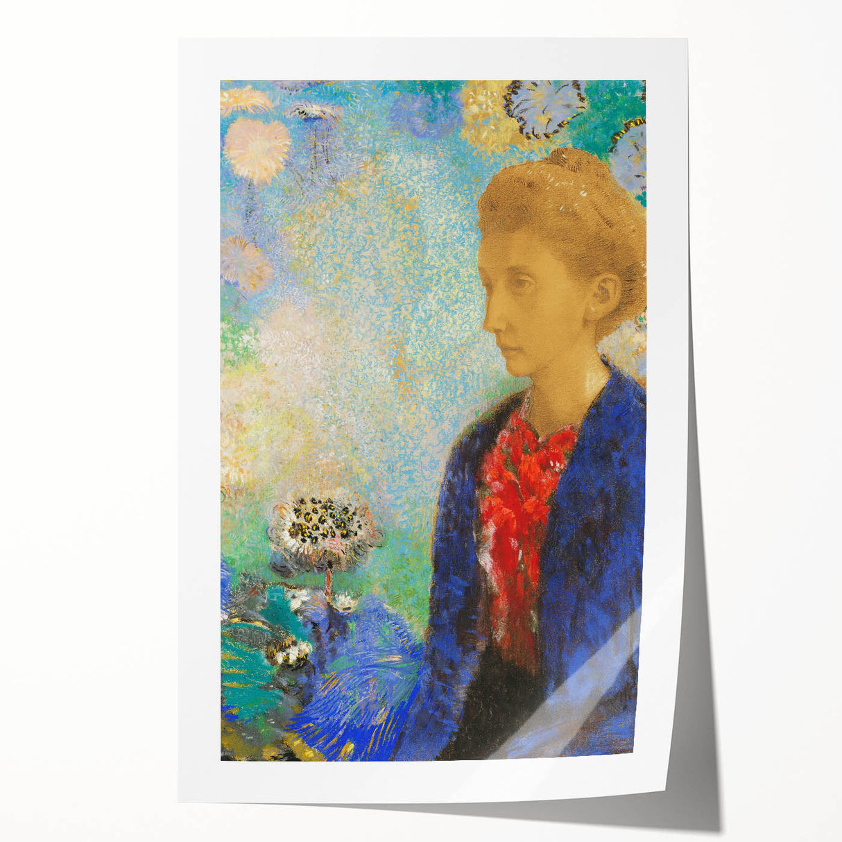 Modern Wall Art - Elegant Portrait of a Woman with Floral Background - Print
