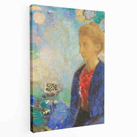 Modern Wall Art - Elegant Portrait of a Woman with Floral Background - Print