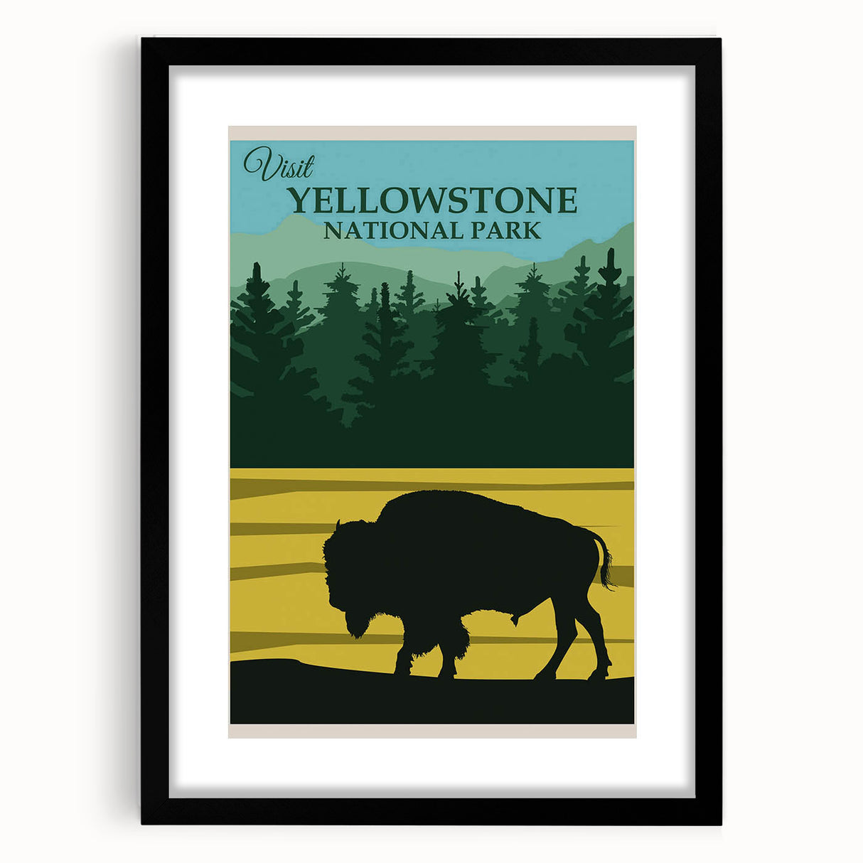 Vintage Yellowstone Bison Poster - Retro National Park Art