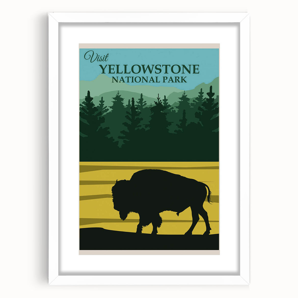 Vintage Yellowstone Bison Poster - Retro National Park Art