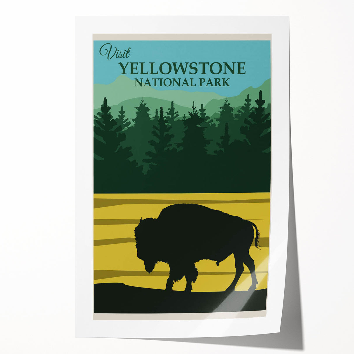 Vintage Yellowstone Bison Poster - Retro National Park Art
