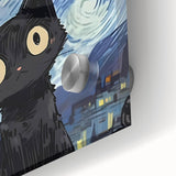 Whimsical Boys Room Wall Art - Cat in Starry Night for Kids Rooms