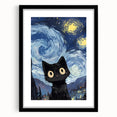 Whimsical Boys Room Wall Art - Cat in Starry Night for Kids Rooms
