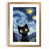 Whimsical Boys Room Wall Art - Cat in Starry Night for Kids Rooms