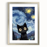 Whimsical Boys Room Wall Art - Cat in Starry Night for Kids Rooms