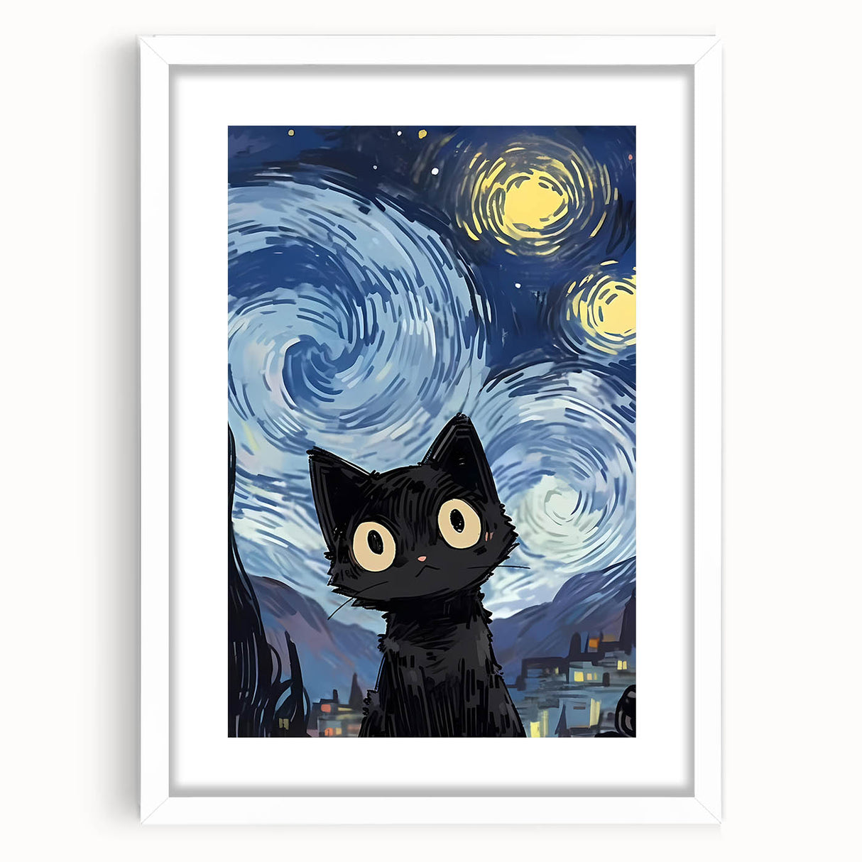 Whimsical Boys Room Wall Art - Cat in Starry Night for Kids Rooms