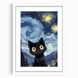 Whimsical Boys Room Wall Art - Cat in Starry Night for Kids Rooms