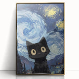 Whimsical Boys Room Wall Art - Cat in Starry Night for Kids Rooms