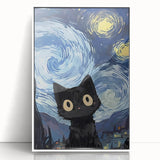 Whimsical Boys Room Wall Art - Cat in Starry Night for Kids Rooms
