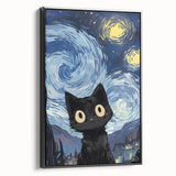 Whimsical Boys Room Wall Art - Cat in Starry Night for Kids Rooms