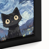 Whimsical Boys Room Wall Art - Cat in Starry Night for Kids Rooms