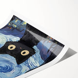 Whimsical Boys Room Wall Art - Cat in Starry Night for Kids Rooms