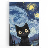 Whimsical Boys Room Wall Art - Cat in Starry Night for Kids Rooms