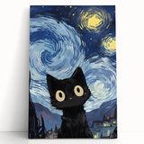 Whimsical Boys Room Wall Art - Cat in Starry Night for Kids Rooms