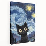 Whimsical Boys Room Wall Art - Cat in Starry Night for Kids Rooms