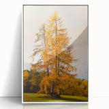 Art deco poster of a stylized fall scene in orange and brown hues, framed acrylic, ideal for modern nursery wall art.