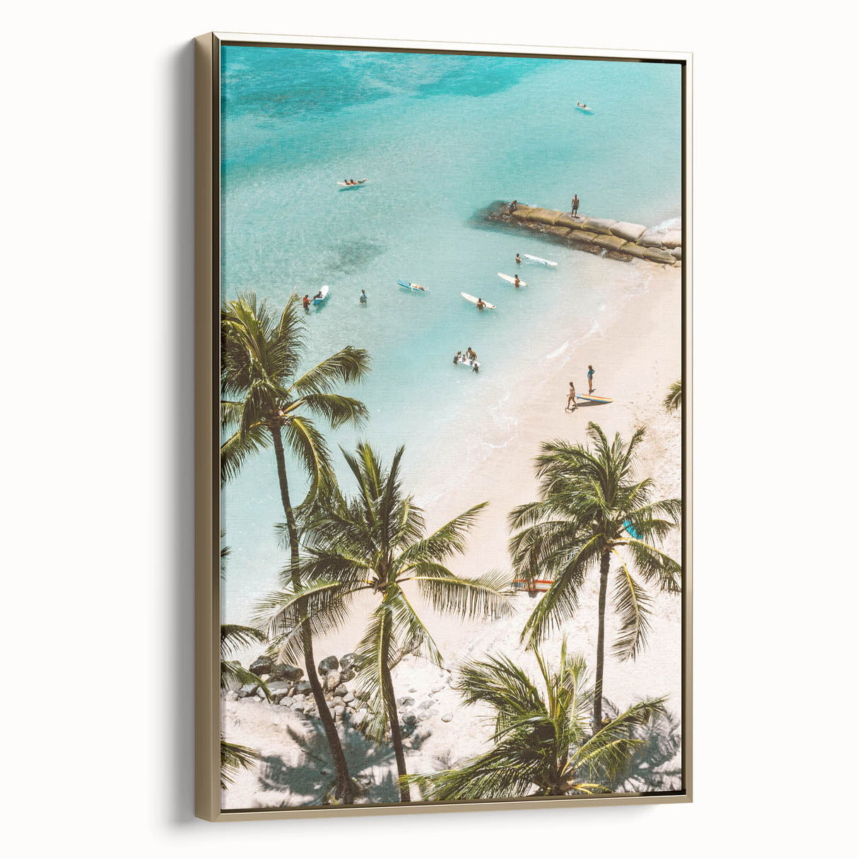 Framed canvas featuring a vintage-style landscape painting with summer season theme, in muted gold and black tones.