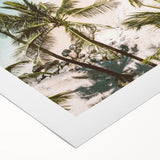 Art deco poster featuring a summer scene with bold geometric shapes and pastel colors on rolled canvas.