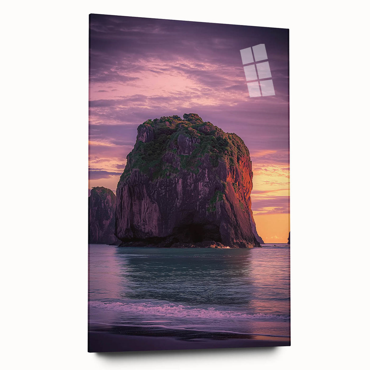 Acrylic glass artwork depicting a stunning cliff landscape in vivid colors, showcasing intricate details and textures, ideal for modern home decor.