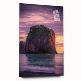Acrylic glass artwork depicting a stunning cliff landscape in vivid colors, showcasing intricate details and textures, ideal for modern home decor.