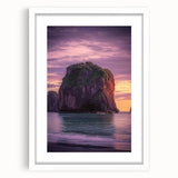 Framed landscape artwork depicting dramatic cliffs in a serene setting, featuring a white mat and elegant frame, perfect for home decor enhancement.