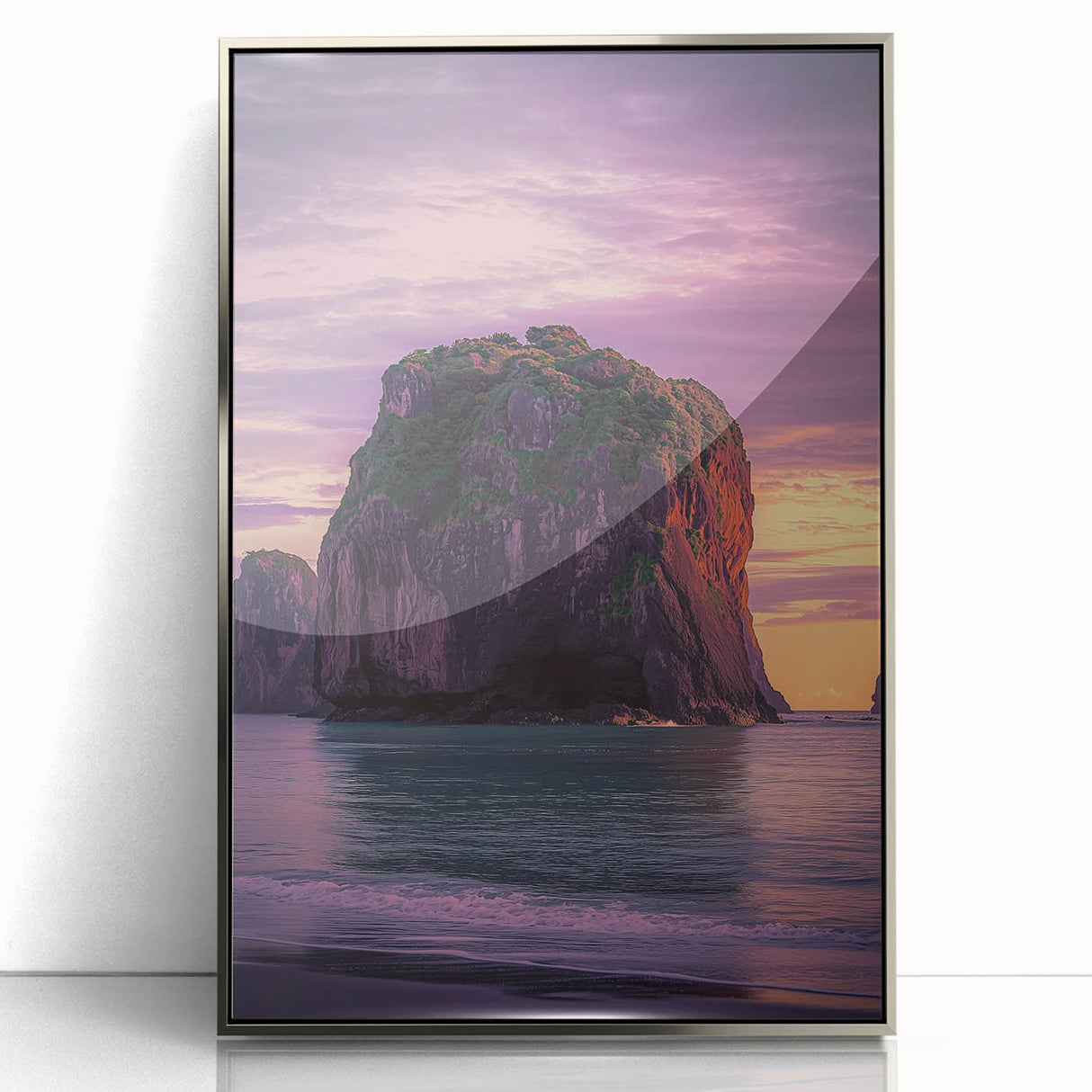 Framed acrylic artwork showcasing a stunning cliff landscape with vibrant colors and intricate details, designed to enhance modern home decor.