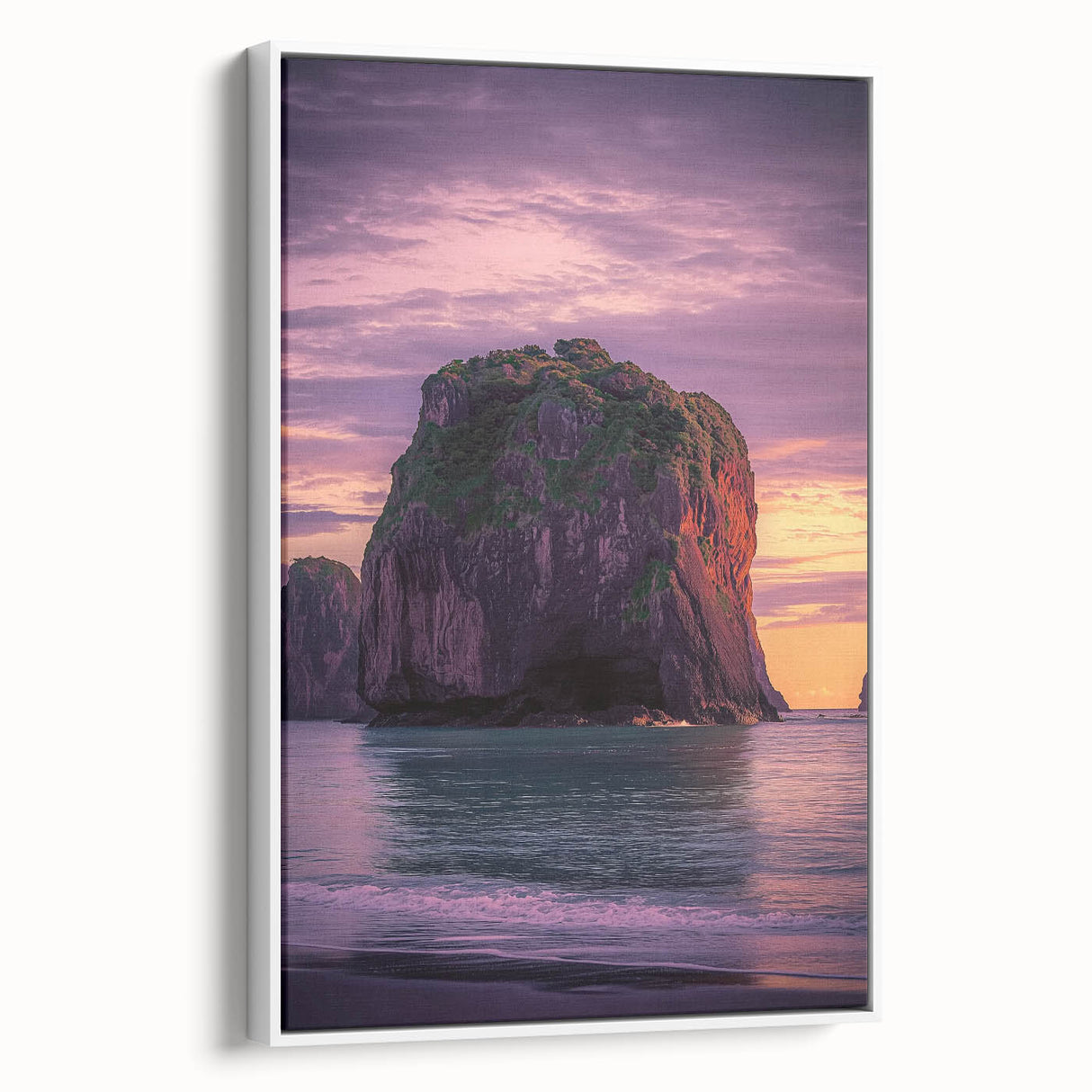 Framed canvas artwork depicting a stunning landscape of cliffs, set against a serene sky, showcasing vibrant colors and intricate details, perfect for home decor.