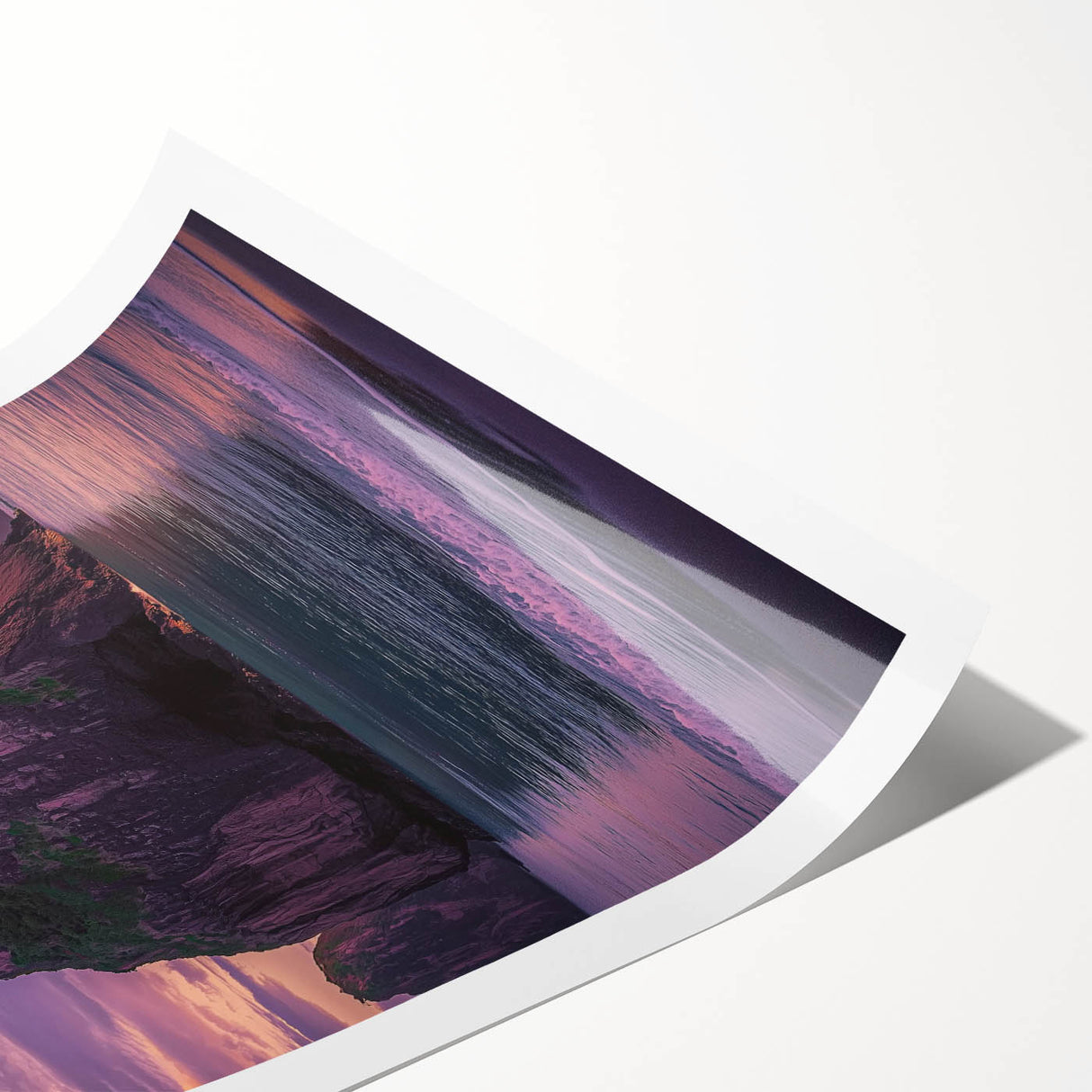 Stunning rolled print showcasing a breathtaking landscape of dramatic cliffs and vibrant sky colors, perfect for enhancing home decor and artistic flair.