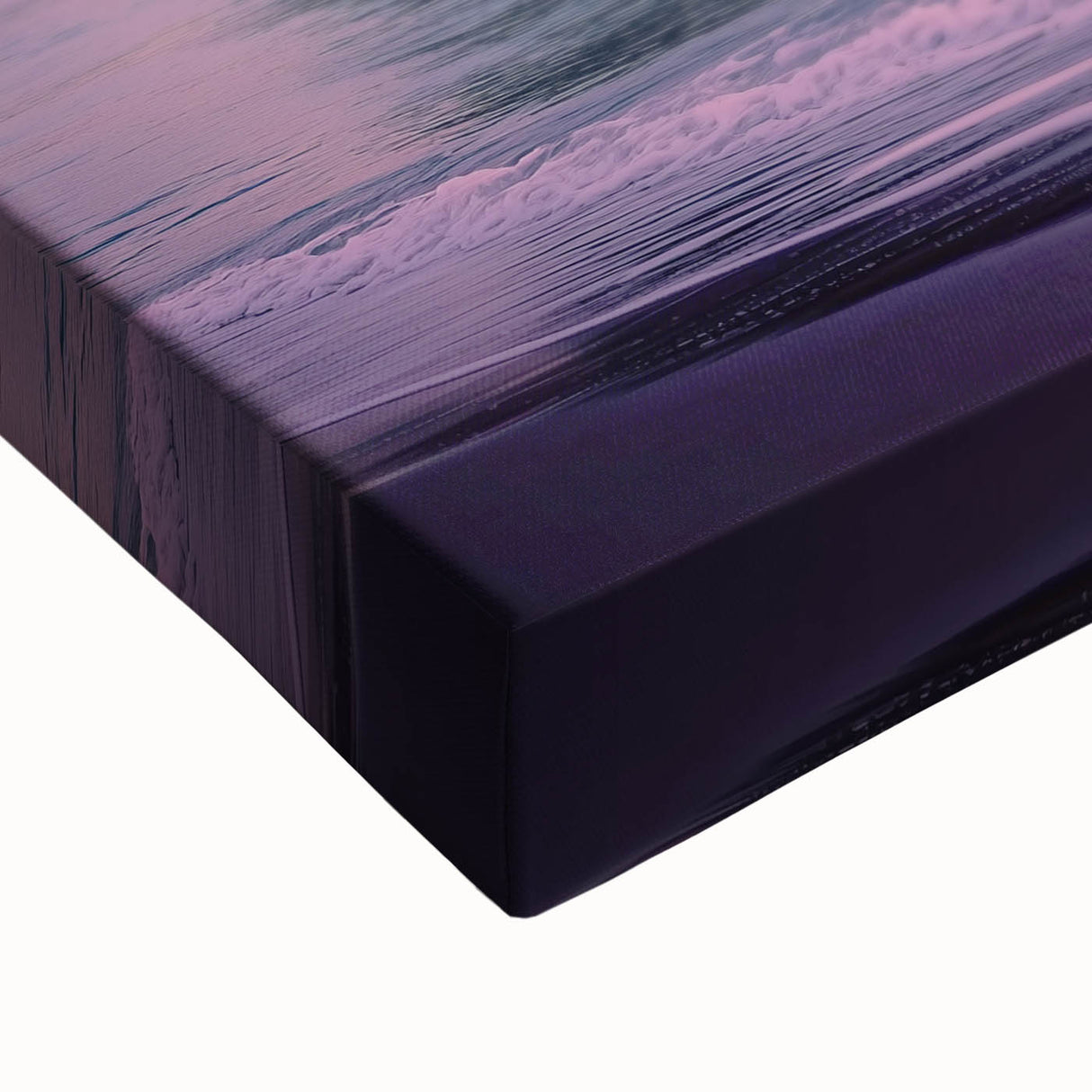 Close-up of a stretched canvas artwork depicting a vibrant landscape with towering cliffs, showcasing rich colors and intricate textures, ideal for home decor.