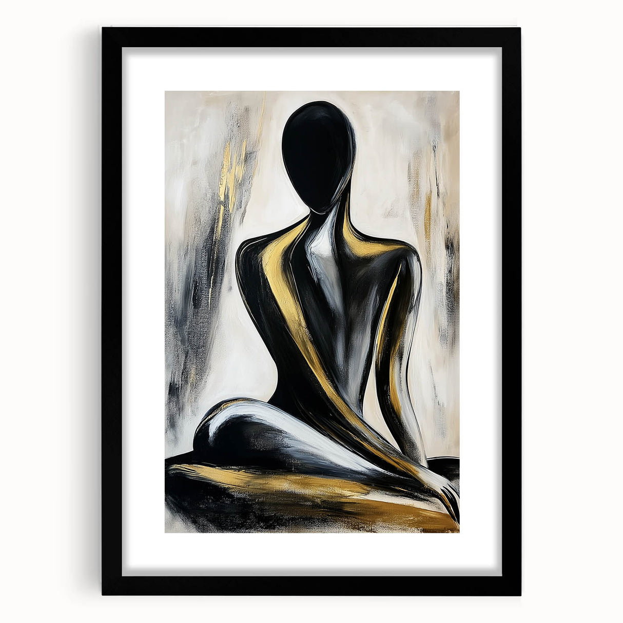 Abstract figurative art frame in matte black, showcasing a modern design with intricate details, perfect for contemporary home decor or gallery displays.