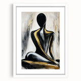 Abstract figurative artwork framed in white mat, showcasing vibrant colors and dynamic shapes, perfect for modern home decor or art enthusiasts.