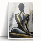 Framed abstract figurative art piece in white frame, showcasing vibrant colors and dynamic shapes, perfect for modern home decor and artistic expression.