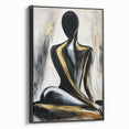 Framed abstract figurative canvas artwork presented from a black side view, showcasing vibrant colors and intricate patterns, ideal for modern home decor.