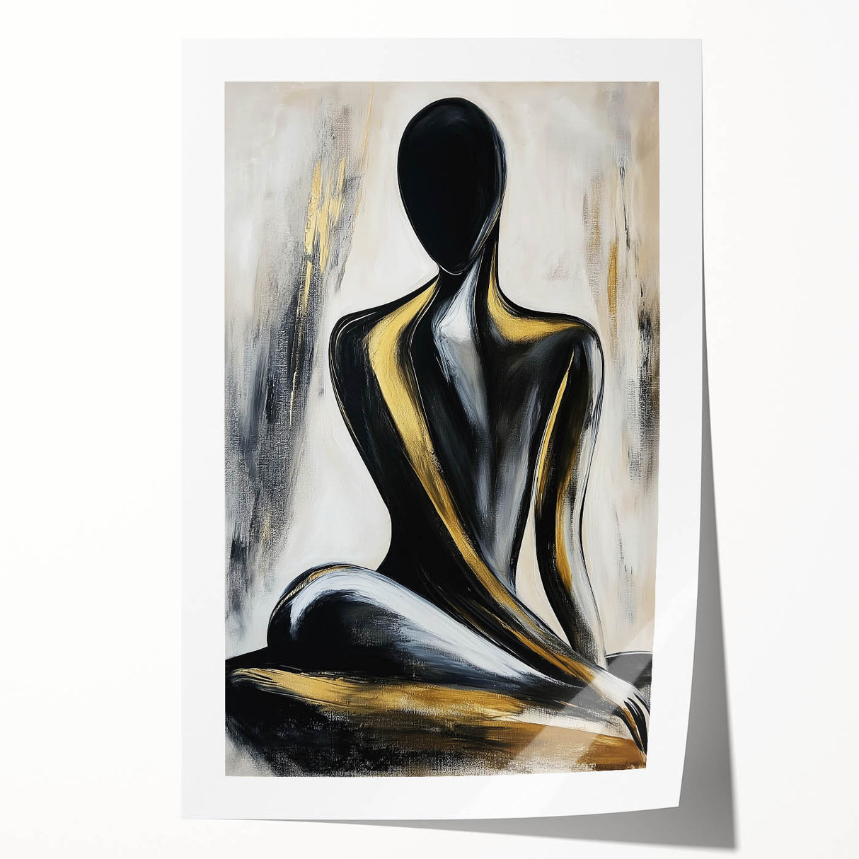 Abstract figurative art print showcasing dynamic shapes in vibrant colors, rolled for shipping in a protective tube, perfect for modern decor.
