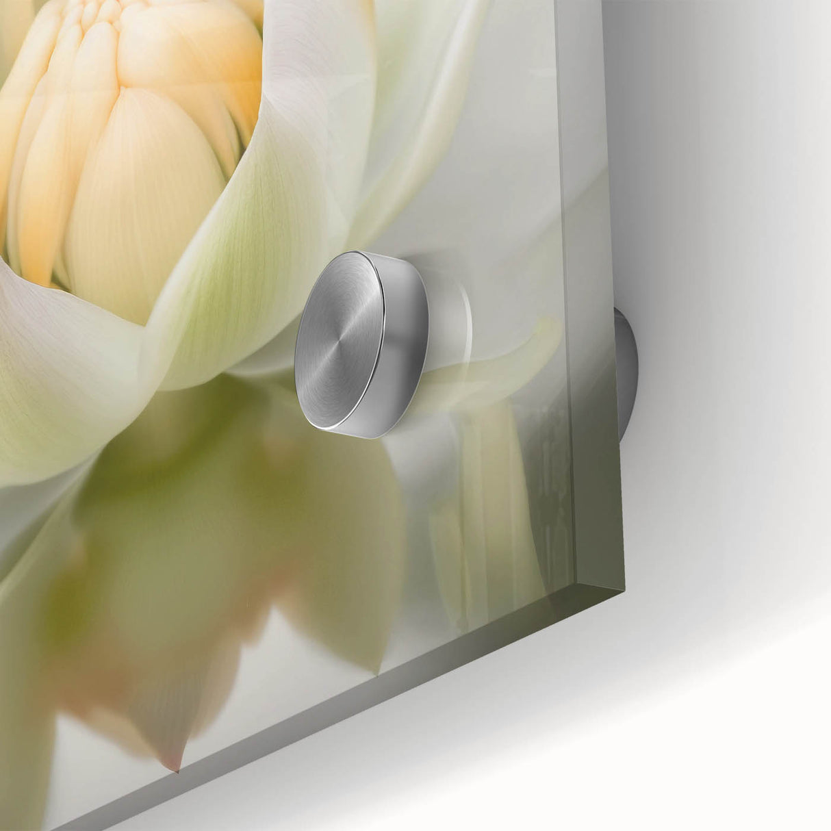 Close-up of vibrant abstract floral wall art design printed on acrylic glass, showcasing colorful blossoms and intricate details, ideal for modern home decor.