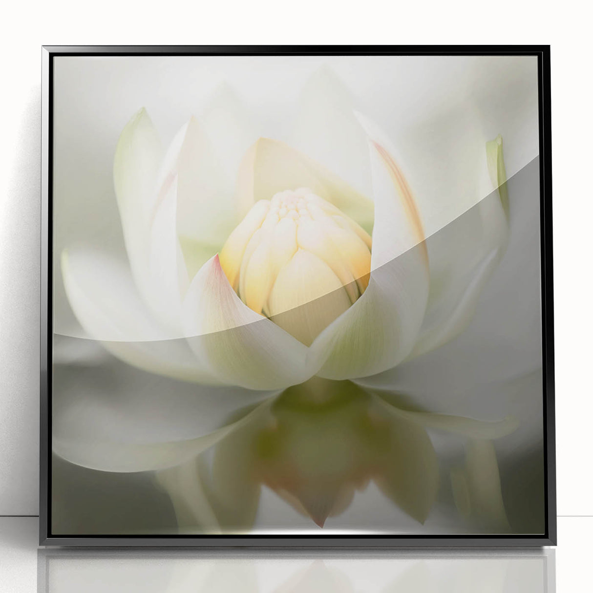 Framed acrylic wall art featuring an abstract floral design with vibrant colors, showcasing intricate details on a sleek black background, ideal for modern home decor.