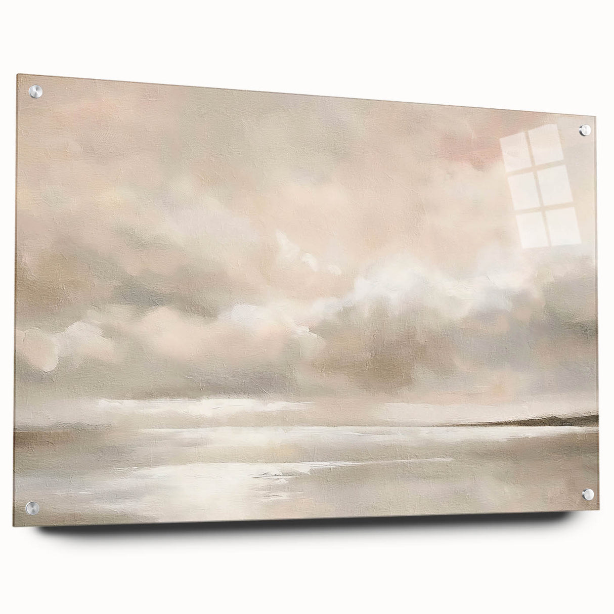 Abstract landscape wall art displayed in a side view, showcasing vibrant colors and intricate patterns on acrylic glass, secured with pins for a modern aesthetic.
