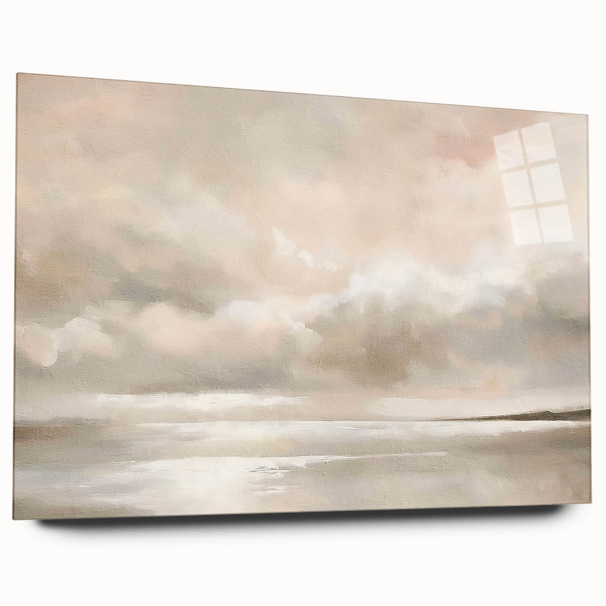 Abstract landscape wall art displayed in a sleek acrylic glass frame, showcasing vibrant colors and intricate details, perfect for modern home decor.
