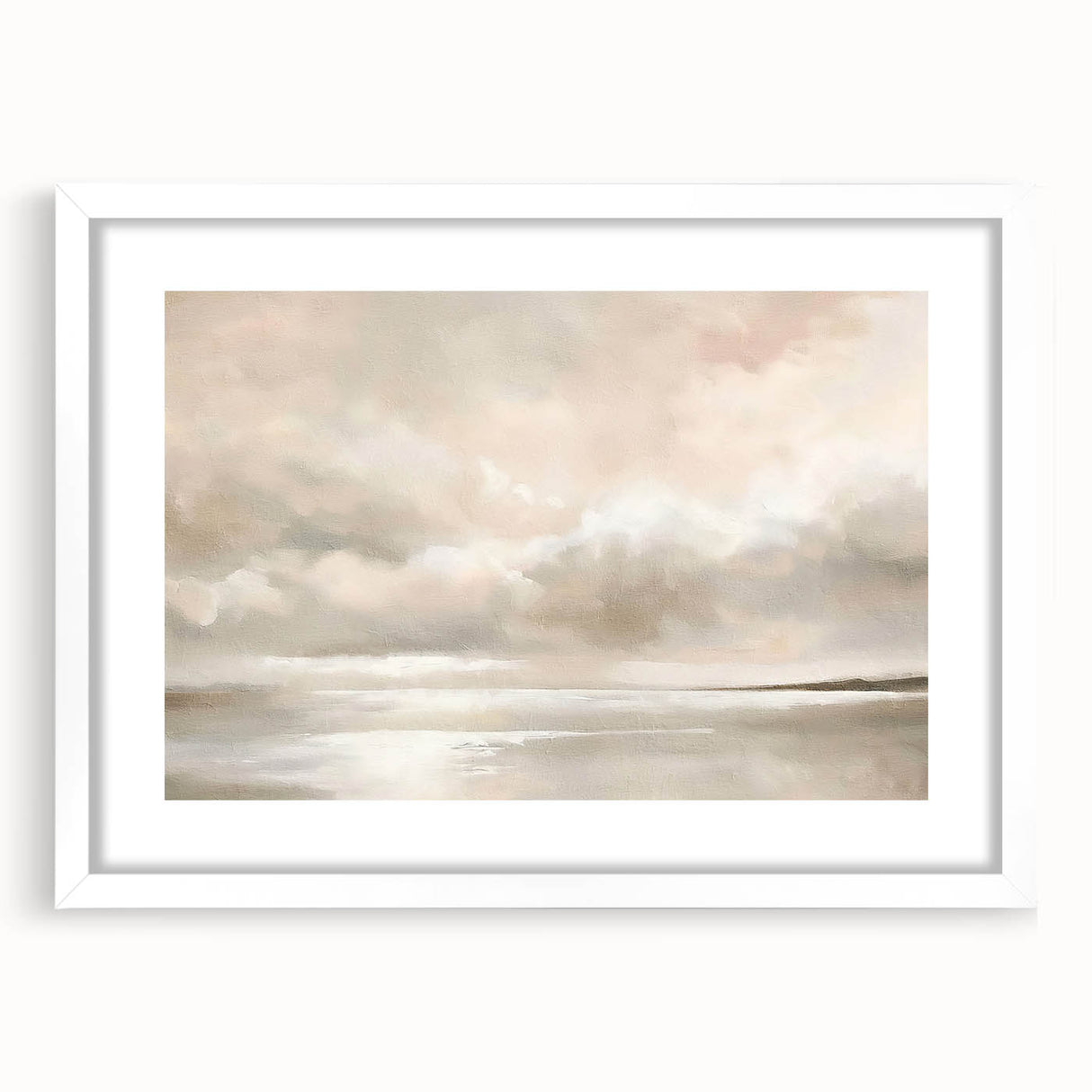 Abstract landscape wall art framed with a white mat, showcasing vibrant colors and fluid shapes, ideal for modern home decor and artistic expression.