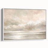 Framed abstract landscape wall art in neutral tones, showcasing textured brush strokes and natural forms, displayed from a white side view. Ideal for modern home decor.