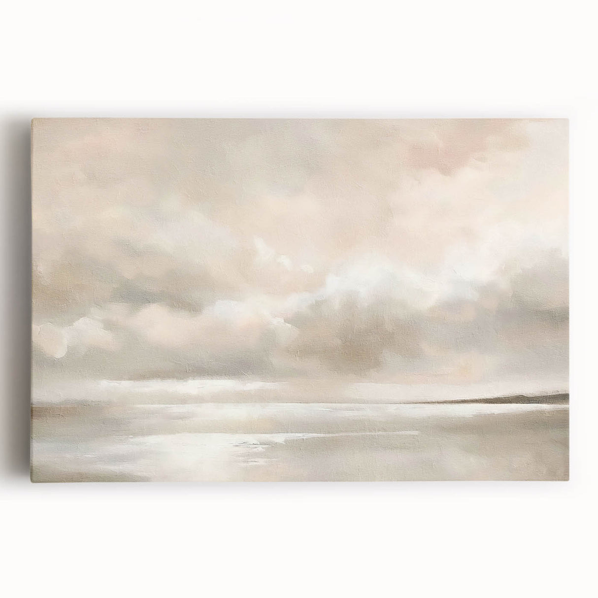 Abstract landscape wall art on stretched canvas, showcasing vibrant colors and fluid shapes that evoke a serene outdoor scene, perfect for modern decor.