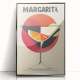 Large art print of a mid-century modernist food and drinks theme in a silver frame, suitable for modern kitchen decor.