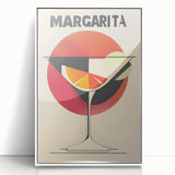 Mid-century modernist art of food and drinks in muted pastel shades on a framed acrylic, ideal for modern kitchen decor.