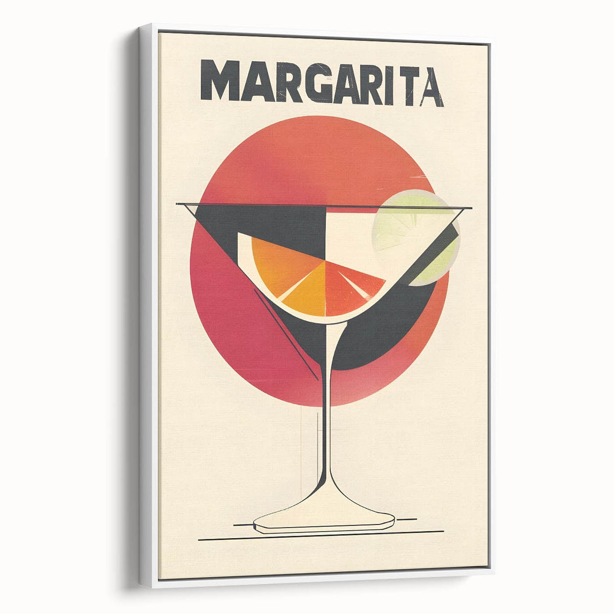 Vintage poster art of colorful food and drinks on a large framed canvas, suitable for living room decor.