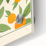 Large abstract wall art featuring assorted fruits in vibrant colors on acrylic glass, ideal for dining room decor.