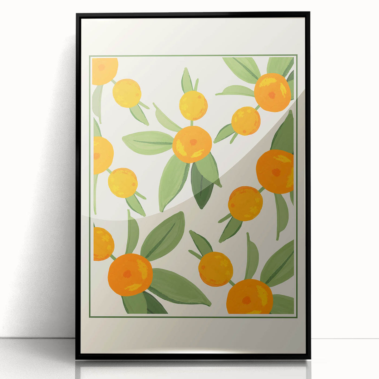 Large abstract wall art featuring an array of colorful fruits on a black acrylic framed print.