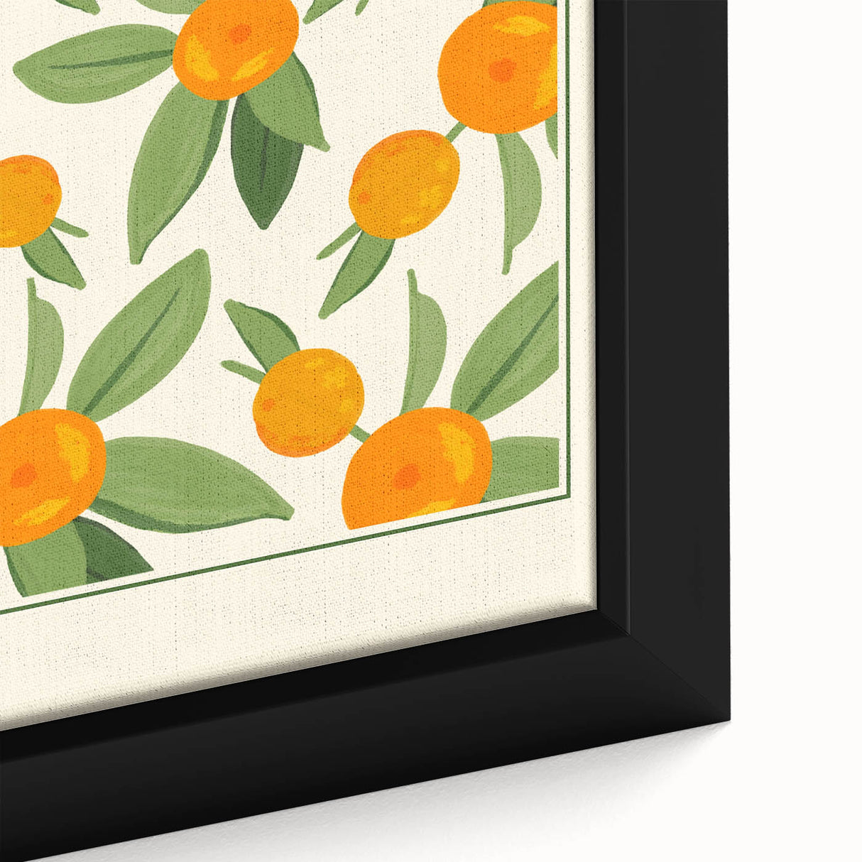 Framed canvas featuring a close-up of various fruits in vibrant colors on a black background.
