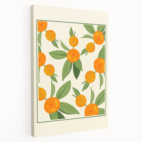 Large art featuring a variety of fruits in vibrant colors on a stretched canvas, suitable for kitchen wall art.