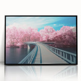 Framed acrylic artwork of a landscape bridge in black, showcasing intricate details and vibrant colors, ideal for modern home decor or art enthusiasts.